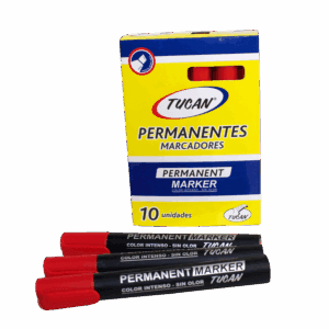 Caja de 10 Marcadores Permanentes Tucan Solo color rojo