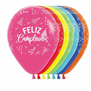 Bolsa de 12 globos FELIZ CUMPLEAÑOS SIMPLE
