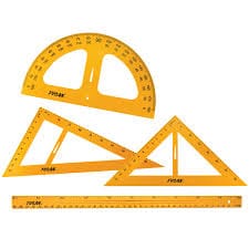 Regla de un metro, escuadras, compas o transportador para catedra